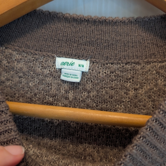 AERIE Women's Brown Animal Print Leopard Crew Neck Sweater Size Medium - Picture 4 of 10